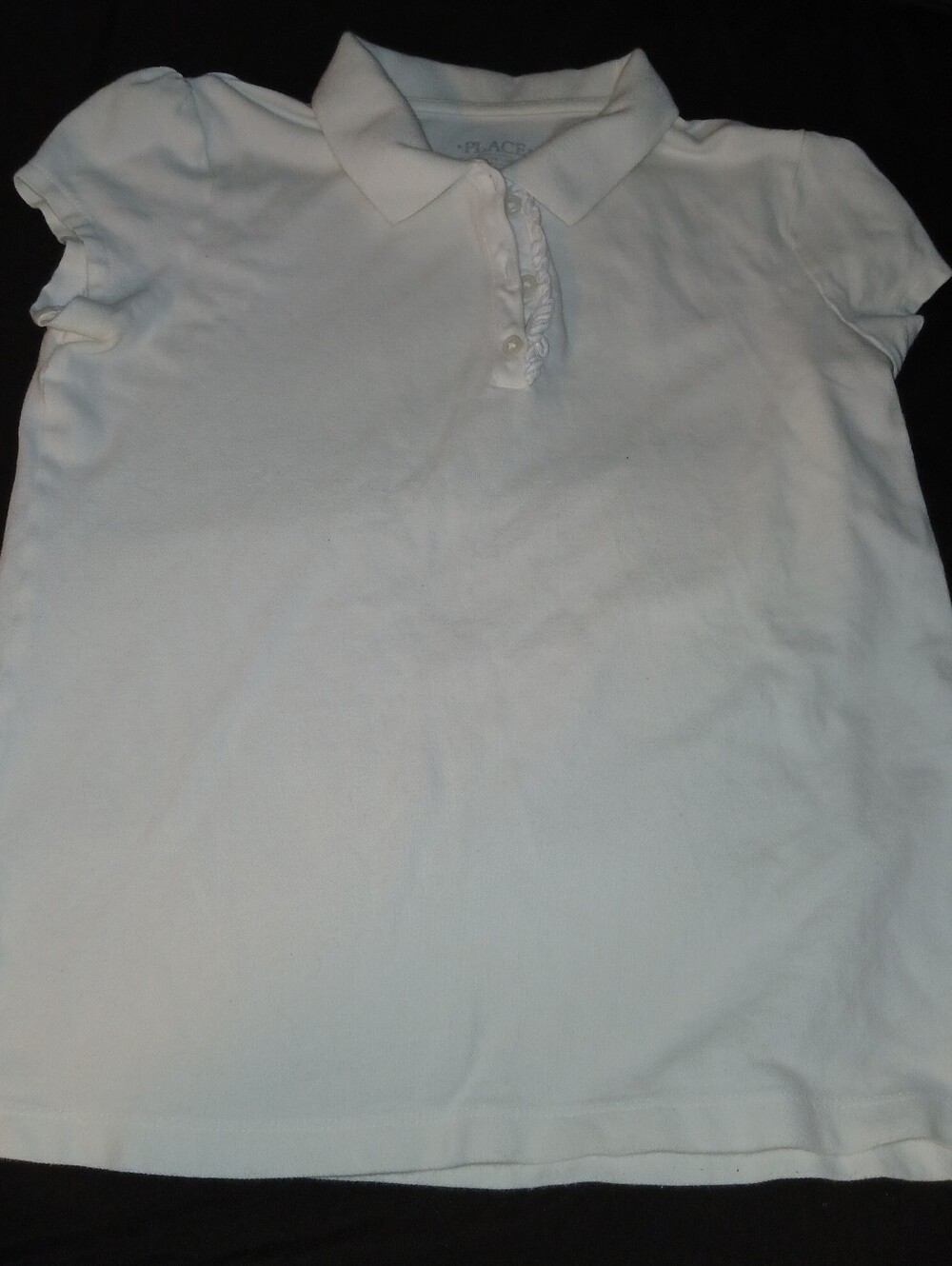 NWOT Place White Girls' Polo Shirt with Ruffle Placket.